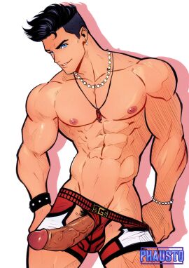 1boy abs big_penis black_hair blue_eyes caucasian caucasian_male dark_hair dimensional_soldiers_g jason_(dsg) male male_focus male_only muscular muscular_male penis phausto solo solo_focus solo_male veiny_penis