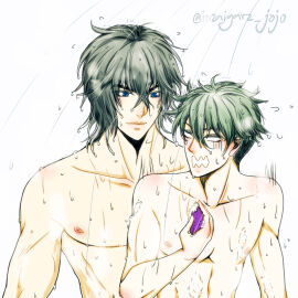 2boys artist_name bath bathroom diamond_is_unbreakable gay inzaigarz jojo's_bizarre_adventure josuke_higashikata male male/male male_only nude nude_male rohan_kishibe shower showering yaoi
