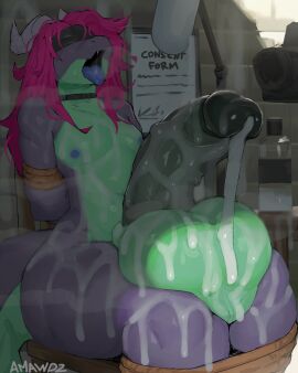 1boy 2025 after_sex amawdz anthro balls balls_on_leg blindfold bottom_heavy commission consensual cum cum_on_body cum_on_penis dragon femboy free_use green_body horns huge_balls huge_cock humanoid_penis hung_bottom hung_femboy hung_trap ike_(ikeywike) male male_only nude original_character penis purple_body red_hair rope rope_bondage scalie second-party_source service_top sitting solo teal_body thick_cum thick_thighs tongue tongue_out two-tone_body wide_hips