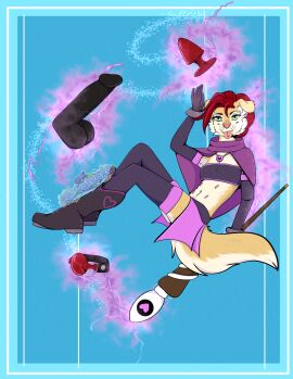 anal_plug anthro ball_gag buttplug canid canine clothed clothing dildo female fertility_witch front_view fully_clothed gag hi_res magic mammal mariah novalynxa plug_(sex_toy) sex_toy solo