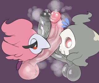 balls big_balls big_penis bodily_fluids dizzytizzy duo duskull frottage gay generation_3_pokemon generation_6_pokemon genital_fluids genitals humanoid_genitalia humanoid_penis male male/male musk nintendo penile penis pokemon pokemon_(species) precum sex small_but_hung spritzee steam vein veiny_penis waddling_head