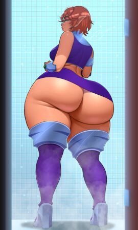 1girls ass ass_focus big_ass bookiebough bubble_ass bubble_butt commission cosplay dc dc_comics female female_only oc solo solo_female starfire_(cosplay) teen_titans twitter_link ych