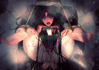 ass_in_air black-haired_female black_hair bleeding_from_anus bleeding_from_pussy blood_on_thigh blood_splatter blood_spurt bloody bloody_pussy blue_eyes blush bondage breasts bruise bruised_breast brutal_rape cable concerned crying crying_with_eyes_open cum cum_in_anus cum_in_pussy cum_spurt despair dildo dildo_in_pussy dildo_insertion electric_dildo evening fate/stay_night fate_(series) female female_pubic_hair gaping_pussy long-haired_female lot_of_cum medium_breasts mosaic_censoring open_mouth pale_nipples pink_nipples pubic_hair pubic_stubble purple_breasts pussy red_face restrained rope rope_bondage semen shitappa0120 sole_female teenage_female teenager tohsaka_rin violence violent_rape