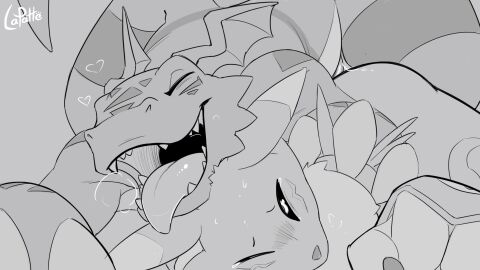 3_fingers ambiguous_gender ambiguous_penetrated ambiguous_penetration animated anthro bandai_namco biped blush canid canine closed_eyes digimon digimon_(species) duo erection eyebrows fingers fox fur genitals guilmon heart_symbol hi_res lapatte male male/ambiguous male_penetrating male_penetrating_ambiguous monochrome open_mouth penetration penile penile_penetration penis renamon reptile scalie sex tail teeth tongue tongue_out