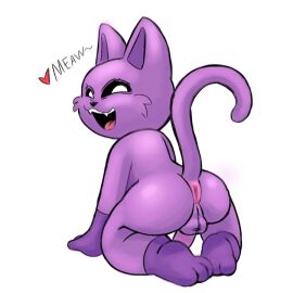 anus anus_focus anus_peek balls ballsack catnap catnap_(poppy_playtime) critters_(poppy_playtime) domestic_cat excited furry_only male male_only mrlittlesheep no_humans penis penis_out poppy_playtime poppy_playtime_(chapter_3) purple_body purple_fur purple_skin showing_ass showing_off simple_background simple_shading smiling_critters solo white_background