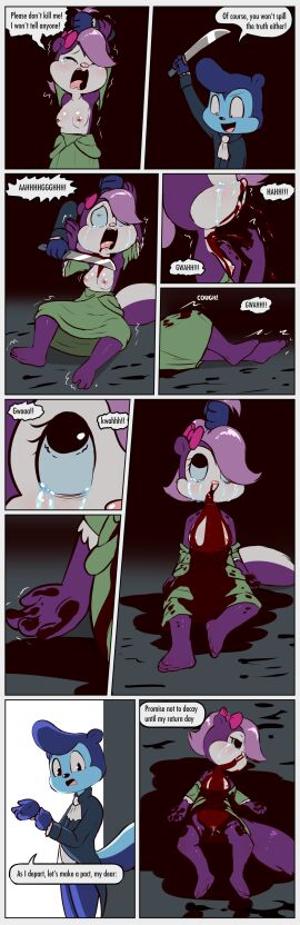 3_toes 4_fingers absurd_res accessory after_rape after_sex anthro barefoot begging begging_for_mercy big_pupils blood_from_mouth blood_in_mouth blood_pool bluebeard_(story) bodily_fluids bottomless bottomless_female bow_ribbon breasts clothed clothing constricted_pupils cough covered_in_blood cravat cruelty crying cum cum_in_pussy cum_inside death dilated_pupils dress duo dying e254e exposed_breasts eye_bags eye_roll feet female female_death fifi_la_fume fingers fluffy fluffy_tail genital_fluids gore guro hair hair_accessory hair_grab hair_ribbon hairbow hi_res imminent_death johnny_pew killing machete male male/female mammal melee_weapon mephitid natural_breasts necrophilia nipples no_underwear nosebleed pain partially_clothed pupils purple_hair pussy rhyme ribbons ryona scared scared_shitless skunk slit_throat small_pupils soles spread_legs spreading struggling tail tears tiny_toon_adventures toes touching_hair twitching upskirt victorian warner_brothers weapon