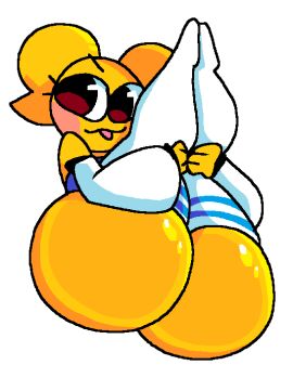 ass big_ass emoji emoji_(race) female holding_legs holding_legs_up jjoyplus katy_(jjoyplus) sticking_out_tongue thigh_socks white_background white_socks yellow_body yellow_skin