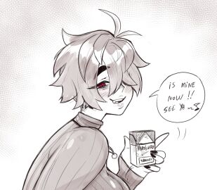 1girls aunt aunt_hellen_(insouwu) big_breasts black_nail_polish black_nails blush blushing boobs breasts cigarette_pack collar dark_nails earring earrings fangs female female_focus female_only hair_over_one_eye happy happy_female holding holding_object insouwu legs looking_back messy_hair milf nail_polish oc original_character painted_nails pose red_eyes short_hair sketch sweater teasing teasing_viewer text text_bubble thick