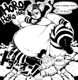 2girls bbw belly black_and_white breasts chechecheart crush english english_text fat female female_focus female_only femdom femsub gigantic_belly huge_belly huge_breasts huge_thighs larger_female laugh morbidly_obese nami_(one_piece) one_piece overweight overweight_female perona pre-timeskip sitting sitting_on_person size_difference smaller_female speech_bubble ssbbw text thick_thighs thighs