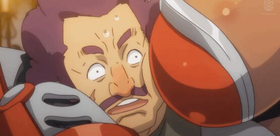 1boy 2021 20s animated arm_over_shoulder armor bikini_armor bouncing_breasts breasts cleavage dark-skinned_female dark_skin female female_warrior huge_breasts kohakuiro_no_hunter male purple_hair ruby_(kohakuiro_no_hunter) short_hair surprised tomboy