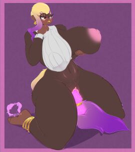 anthro big_breasts blonde_hair blush bottomless breasts clitoris clothed clothing dildo dildo_in_pussy dildo_insertion donkey_kong_(series) ear_piercing eyewear female genitals glasses hair haplorhine hi_res kaliburr_advanced lipstick makeup mammal monkey narrowed_eyes nintendo nipple_outline nipples one_breast_out penetration piercing poppy_kong primate pubes pussy sex_toy sex_toy_in_pussy sex_toy_insertion shirt shirt_cuffs shirt_only simple_background solo thick_thighs topwear topwear_only vaginal_penetration