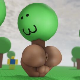 animated anus ass back back_view backsack balls huge_ass inanimate_animate looking_at_viewer looking_back muitetul noob outdoors outside public public_nudity puffy_anus roblox tagme tree video