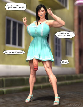 1futa 3d alternate_version_available athletic athletic_futa balls big_breasts black_hair breast_implants breasts busty dickgirl fake_breasts final_fantasy final_fantasy_vii final_fantasy_vii_remake futa_only futanari hourglass_figure intersex long_hair muscles muscular penis pinup red_eyes teal_dress testicles tifa_lockhart toxiccg3d veiny_penis
