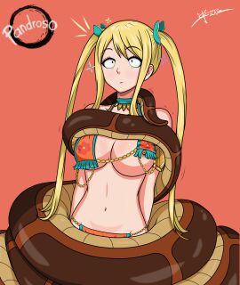 awake belly_dancer blonde-haired_female blonde_hair breasts coiling coils dancer dancer_outfit fairy_tail female femsub harem_outfit hypnosis kaa large_breasts long_hair lucy_heartfilia lucy_heartfilia_(belly_dancer) male maledom midriff nipples pandroso snake surprised the_jungle_book trance_break twintails undressing undressing_another