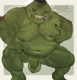 absurd_res anthro areola artist_name balls belly big_belly biped breasts catfish claws clothing crouching demon dialogue digital_media_(artwork) english_text fin fish foreskin genital_piercing genitals geometric_background glans green_balls green_body green_penis half-erect hand_on_breast hand_on_leg hand_on_own_breast hand_on_thigh hat headgear headwear hi_res humanoid_genitalia humanoid_penis league_of_legends male male_anthro male_with_breasts marine moobs moobs_grab mostly_nude mostly_nude_anthro mostly_nude_male navel nipples overweight overweight_anthro overweight_male penis penis_piercing piercing portrait prince_albert_piercing riot_games simple_background sitting smile smoking solo speech_bubble tahm_kench tencent text three-quarter_portrait top_hat uncircumcised ursso_(artist) vein veiny_penis wet wet_body whiskers