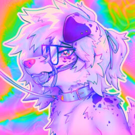 collar fluffy furry glasses knot_song_(single) pent_up_pup piercings pup_(pent_up_pup) ribbon tagme tail yarn_ball