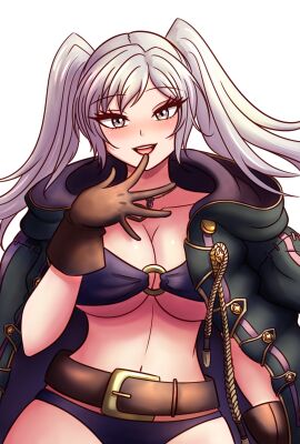 1girls alternate_costume belt bikini breasts cleavage female female_only fire_emblem fire_emblem_awakening gloves grey_eyes grey_hair hand_on_own_face large_breasts long_hair looking_at_viewer nintendo o-ring o-ring_bikini official_alternate_costume open_mouth purple_bikini purple_swimsuit robin_(fire_emblem) robin_(fire_emblem)_(female) smile solo swimsuit twintails underboob willanator