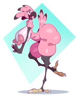 1girls 2024 anthro areola ass avian beak big_ass big_breasts big_butt big_nipples biped bird boosterpang breasts digital_media_(artwork) female female_focus female_only flamingo hi_res nipples nude on_one_leg one_leg_up open_mouth raised_leg raised_tail simple_background solo solo_focus standing tail thick_thighs