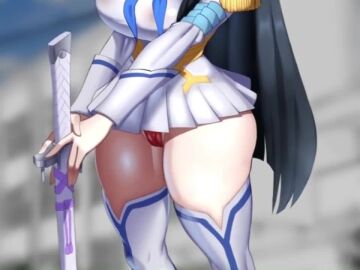 1boy 1girls absurd_res anal anal_sex ass balls big_ass big_balls big_breasts blue_eyes blush breasts dark-skinned_male dark_skin dialogue english_text female high_resolution huge_ass huge_balls huge_cock interracial kill_la_kill kiryuuin_satsuki lipstick long_hair male maledom mating_press moshimashi motion_lines penis psydevil red_lipstick rough_sex skirt tagme testicles text thick_thighs very_high_resolution video wide_hips