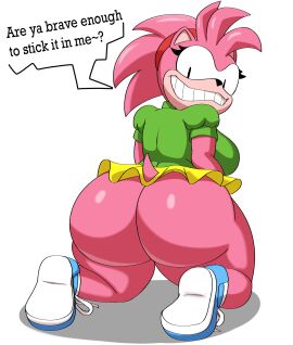 1girls amy_rose anthro ass big_ass bottom_heavy breasts bubble_ass bubble_butt clothing crazy crazy_eyes crazy_smile dialogue fat_ass female female_only green_eyes huge_ass kneeling large_ass looking_at_viewer looking_back mechspazer no_panties on_knees pink_body pink_hair png shirt shoes skirt solo sonic_(series) sonic_the_hedgehog_(series) talking_to_viewer text thick_ass thick_thighs upskirt white_background wide_hips