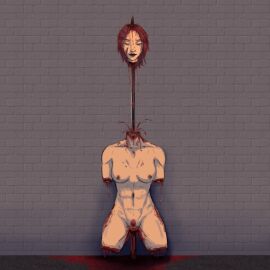 1girls amputee corpse death dismemberment female female_death gore guro impaled impalement muscular muscular_female naked_female nude quadruple_amputee red_hair severed_head solo