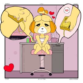 1girls 2024 absurd_res accessory animal_crossing anthro bell biped black_nose blush blush_stickers bodily_fluids canid canine canis chair claws clothed clothing controller countershade_face countershading cutaway domestic_dog female female_only front_view furniture genital_fluids hair_accessory heart_symbol hi_res holding_controller holding_object holding_remote_control inside isabelle_(animal_crossing) looking_at_viewer mammal masturbation nintendo office_chair penetration pussy remote_control sex_toy sex_toy_in_pussy sex_toy_insertion shih_tzu sitting solo stealth_masturbation tan_body toy_dog toying_self vaginal_fluids vaginal_masturbation vaginal_penetration vibrator vibrator_in_pussy y0dare