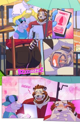 2024 american_opossum anthro backwards_baseball_cap backwards_hat balls baseball_cap beard belt beverage biped black_tail blue_clothing blue_eyes blue_hat blue_headwear blue_shirt blue_topwear blush bodily_fluids brown_hair chastity_cage chastity_device clothed clothing comic covering covering_mouth daire daire301 digital_media_(artwork) duo_focus embarrassed english_text facial_hair facial_piercing felid flaccid foreskin fur gay gay_male genital_fluids genitals glans group hair hat headgear headwear heart_background heart_symbol hi_res humanoid_genitalia humanoid_penis humiliation internal leaking_precum male mammal markings marsupial menu moan muscular muscular_anthro muscular_male nose_piercing nose_ring open_mouth open_smile outside pantherine penis piercing pink_body pink_fur precum public public_humiliation purple_nose rear_view red_clothing red_shirt red_topwear ring_piercing sex_toy sharp_teeth shirt simple_background sitting small_dom_big_sub smile striped_markings striped_tail stripes submissive submissive_male tail tail_markings teeth text tiger topwear trio umbrella uncircumcised vex_(donryu) vibrator vibrator_controller virginia_opossum waiter white_tail yaoi