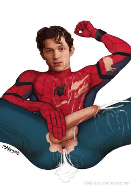ass asshole big_penis celebrity costume cum_everywhere cum_in_ass cum_in_hair cum_on_body cum_on_face holding_penis male male_only marcomo marvel marvel_cinematic_universe marvel_comics penis peter_parker puckered_butthole ripped_costume shooting_cum spider-man spider-man_(tom_holland) squirting_cum tom_holland