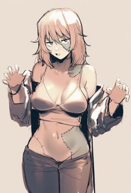 1girls andou_(girls_und_panzer) brunette brunette_hair female frankenstein's_monster girls_und_panzer halloween halloween_costume kobayashi3biker more_at_source pubic_hair pubic_hair_peek tagme tanned tanned_body tanned_female tanned_skin tomboy