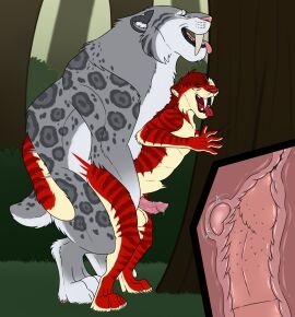 anal anal_sex angel_(velvetvlade) anthro anthro_on_feral anthro_penetrated balls closed_eyes cutaway duo felid feral feral_penetrating feral_penetrating_anthro from_behind_position fur furry genitals grass green_eyes grey_body grey_fur hi_res killthe_demon kreb looking_pleasured male male/male male_penetrated male_penetrating male_penetrating_male mammal markings narrowed_eyes nude open_mouth original original_character original_characters outside penetration penile penile_penetration penile_spines penis penis_in_ass pink_nose plant prostate red_body red_fur red_tongue sex shrub standing standing_sex striped_arms striped_legs striped_markings striped_tail stripes tail tail_markings tongue tongue_out tree white_body white_fur yellow_balls yellow_body yellow_fur zoophilia