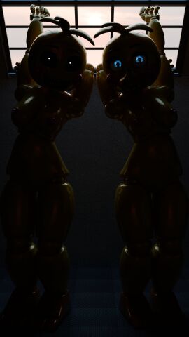 2girls 3d 3d_(artwork) buillk8 darkness female five_nights_at_freddy's five_nights_at_freddy's_2 multiple_females multiple_girls naked_female toy_chica_(fnaf)