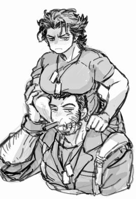 1boy 1girls arm_hair breast_rest breasts breasts_on_head brother_and_sister cigar closed_mouth dishing facial_hair female frown genderswap genderswap_(mtf) greyscale hand_on_another's_face large_breasts looking_at_viewer looking_to_the_side male marvel marvel_comics medium_hair monochrome mouth_hold muscular muscular_female pants pectorals rule_63 sabretooth shirt short_hair short_sleeves siblings simple_background thighs tomboy v-shaped_eyebrows victor_creed white_background wolverine_(x-men) x-men x-men_origins:_wolverine