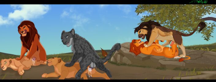 after_anal after_sex animal_genitalia animal_penis anus ass balls bodily_fluids cum cum_from_ass cum_in_ass cum_in_pussy cum_inside cumshot digital_media_(artwork) disney ejaculation erection felid feline_genitalia feline_penis female female_penetrated feral feral_on_feral feral_penetrated feral_penetrating feral_penetrating_feral forest from_behind_position fur genital_fluids genitals group hair hi_res leaking_cum licking licking_lips licking_own_lips lion lying male male/female male/male male_penetrating male_penetrating_female mammal max_(deltax3) nala on_back on_front on_side open_mouth orgasm pantherine penetration penile penile_penetration penile_spines penis plant pussy sarabi self_lick sex simba smile stm2126 tail tail_anus the_lion_king tongue tree vaginal_penetration