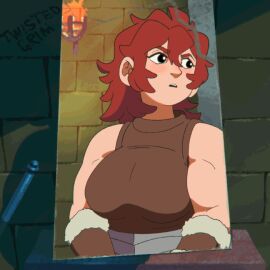 1girls animated areolae armor blush bouncing_breasts bracers breasts buff dungeon_meshi dwarf dwarf_female exposed_breasts female female_only female_pov indoors jiggle jiggling_breasts large_areolae large_breasts lifting_top mirror muscular muscular_female namari_(dungeon_meshi) nipples pov_female red_hair removing_clothing sconce shadow solo solo_female stripping taking_clothes_off tomboy topless topless_female topwear torch twistedgrim underboob undressing