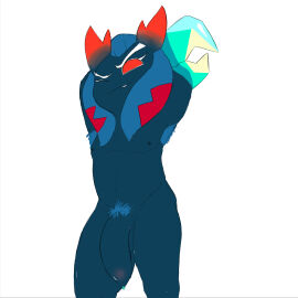 anthro armpit_hair arthropod balls bite biting_lip body_hair cookie_run crustacean decapoda femboy flaccid foreskin genital_piercing genitals girly hands_behind_head hi_res lobster lobster_cookie malacostracan male muscular navel nipples one_eye_closed penis penis_piercing piercing prince_albert_piercing pubes smile smirk solo twerpishimp uncircumcised wink