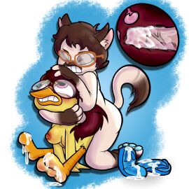 1boy 1girls after_footjob avian avian_feet baggy_(artist) baggy_(character) breasts choke_hold commission commissioner_upload cum cum_in_pussy cum_inside cum_on_feet cum_on_sandals eyes_rolling_back feet female footprint_on_sandals furry glasses male newton_(katemonsterfucker) original original_characters ponytail pussy rough_sex sandals sandals_removed tail uterus vaginal_penetration x-ray