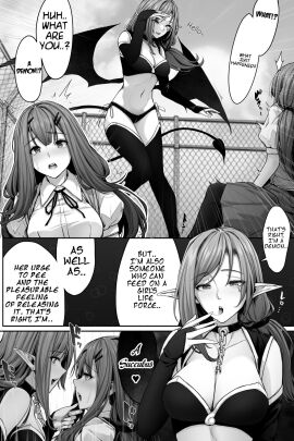 2girls blush breasts choker cleavage demon demon_girl desperation doujinshi female have_to_pee kokomachi long_hair need_to_pee open_mouth original original_characters pointy_ears school_uniform skirt succubus twintails yuri