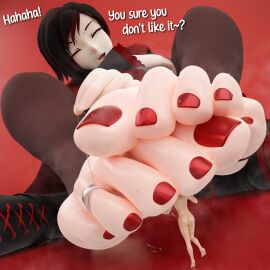 1boy 1girls big_feet chimerami2 feet female femdom foot_fetish foot_focus giantess light-skinned_female light-skinned_male light_skin macro male malesub naked naked_male red_nails red_toenails ruby_rose rwby sweaty_feet toe_leash toe_ring toe_scrunch toes toes_scrunch