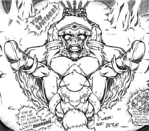 1boy 1girls akira_(ramia-yana) anthro anthro_on_human anthro_penetrating anthro_penetrating_human breasts chained dialogue english_text female hi_res legs_up lying lying_on_back male monochrome noahdoesart penetration pussy ramia-yana ramia_(ramia-yana) speech_bubble stomach_bulge vaginal_penetration