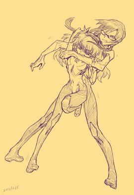 2012 2girls asuka_langley_sohryu biting bodysuit catfight dated evangelion:_3.0_you_can_(not)_redo eyepatch female female_only glasses huu00 interface_headset long_hair mari_illustrious_makinami monochrome multiple_females multiple_girls neon_genesis_evangelion pilot_suit plugsuit rebuild_of_evangelion sketch traditional_media