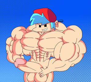 boyfriend_(friday_night_funkin) friday_night_funkin hat hyper hyper_muscles jthestronk male male_only muscles muscular muscular_male naked penis tagme
