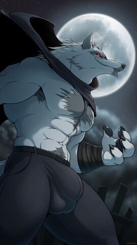 4_fingers 9:16 anthro armpit_hair big_bulge biped black_pawpads body_hair bulge canid canine canis claws clothed clothing corrsk death_(puss_in_boots) dreamworks dreamworks_animation fingers full_moon fur hi_res male male_only mammal moon muscular muscular_anthro muscular_male pawpads pecs puss_in_boots:_the_last_wish puss_in_boots_(dreamworks) puss_in_boots_(film) puss_in_boots_(franchise) puss_in_boots_the_last_wish red_eyes shrek_(series) solo topless topless_anthro topless_male universal_pictures universal_studios wolf