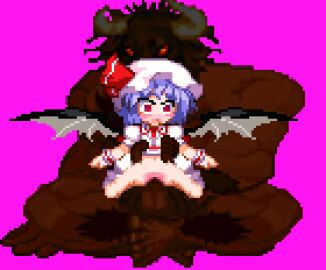 abdominal_bulge bat_wings breasts cowgirl_position female hat hat_ribbon humanoid m.u.g.e.n male minotaur_(mugen) muscular muscular_male open_mouth pixel_animation pixel_art pussy questionable_consent remilia_scarlet sex short_hair size_difference small_breasts smaller_female sprite_edit straight straight_sex touhou touhou_project vaginal_penetration vampire vampire_girl