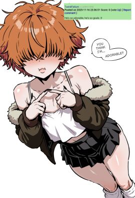 1boy black_nails boots cute fangs femboy feminine_body feminine_male fingers_together freckles freckles_on_face gay ginger ginger_hair hair_over_eyes index_fingers_together jacket leg_warmers long_nails male male_only messy_hair nicodraws off_shoulder original original_character pale-skinned_male pale_skin piercing piercings pleated_skirt pout short_skirt slim_thick slim_waist solo text thick_thighs unkempt_hair vampire vampire_boy yaoi