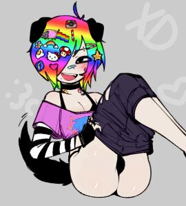 anthro arm_warmers artist_request ass bulge facebook_logo femboy hello_kitty instagram_logo male nyan_cat open_mouth pants_down pink_shirt rainbow_hair salem_(dvampiresmile) scene scene_(fashion) scene_boy scene_hair scenecore tail tail_wagging