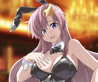 1girls armpits bare_arms bare_shoulders big_breasts blue_eyes blush bowtie breasts bunny_ears bunny_girl bunnysuit busty cleavage collar cuffs fake_animal_ears female female_focus female_only gundam gundam_seed gundam_seed_destiny hair_ornament hairclip hand_on_breast hi_res high_resolution highres infinite_moppy large_breasts light-skinned_female light_skin looking_at_viewer meer_campbell mobile_suit_gundam nail_polish open_mouth painted_nails pale-skinned_female pale_skin pink_hair pink_nail_polish pink_nails sideboob skimpy skimpy_clothes smile smiling smiling_at_viewer solo solo_female solo_focus very_high_resolution wrist_cuffs