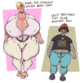 2boys blonde_hair bottom_heavy_male breasts bulge busty_male cleavage fat_male gigantic_breasts lewdbeef male male_only male_with_breasts muscular muscular_chest muscular_male original sonichu sweaty_breasts thick_thighs voluptuous_male what white_shirt wide_hips