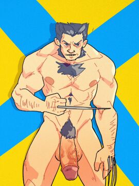 balls bara big_penis boner erect_penis erection hard_on james_howlett male male_only marvel marvel_comics muscles muscular muscular_male nude penis pinkmustacheguy solo solo_male thepinkiepirate wolverine_(x-men) x-men yaoi