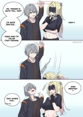 drinking_cum eye_color_change female funny gulp implied_oral male masked_female offscreen_sex satisfied shocked_expression shorter_male silly sketch sunoyukey sunoyuki taller_female trigger_(zenless_zone_zero) wise_(zenless_zone_zero) zenless_zone_zero