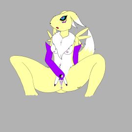 absurd_res anthro bandai_namco breasts canid canine digimon digimon_(species) drawing female female/female fox genitals heart_eyes heart_symbol hi_res humanoid looking_pleasured masturbation nude renamon small_breasts solo thick_thighs